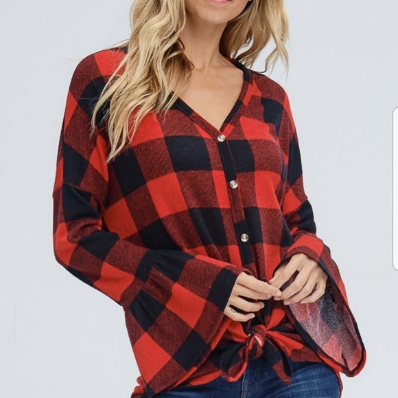 Last one ..Red & Black Buffalo Print Dolman Sleeve - Picture 3 of 7